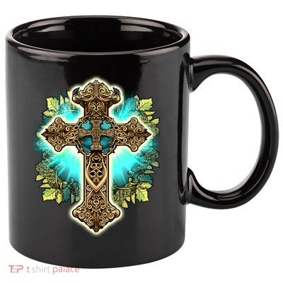 Filigree Cross 11oz C Handle Ceramic Mug
