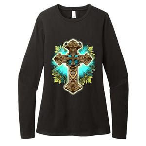 Filigree Cross Womens CVC Long Sleeve Shirt