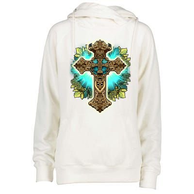 Filigree Cross Womens Funnel Neck Pullover Hood