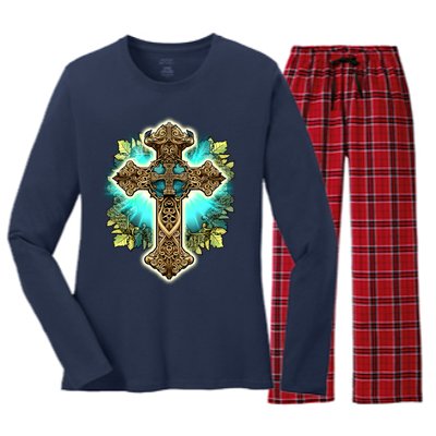 Filigree Cross Women's Long Sleeve Flannel Pajama Set 