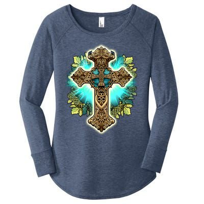 Filigree Cross Women's Perfect Tri Tunic Long Sleeve Shirt