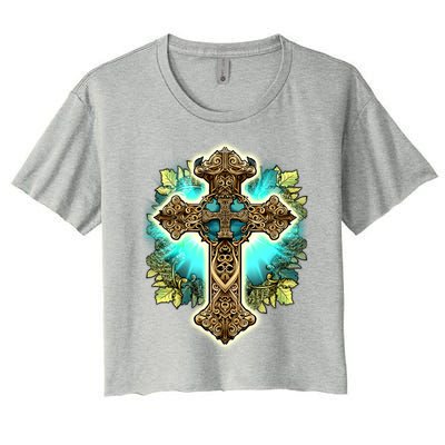 Filigree Cross Women's Crop Top Tee