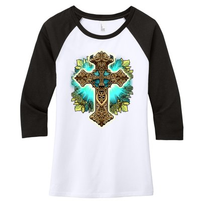 Filigree Cross Women's Tri-Blend 3/4-Sleeve Raglan Shirt