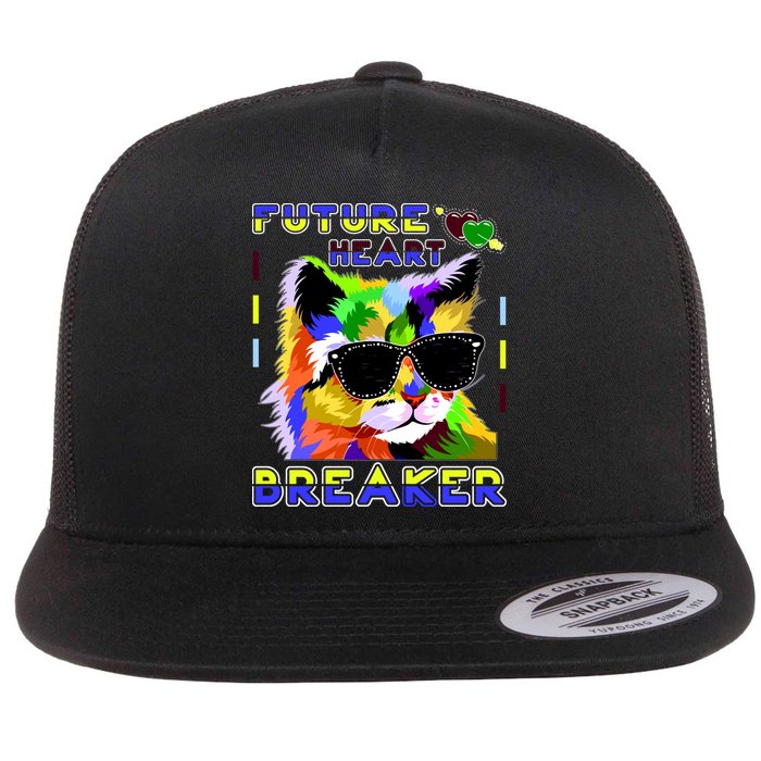Funny Cat Future Heart Breaker Flat Bill Trucker Hat