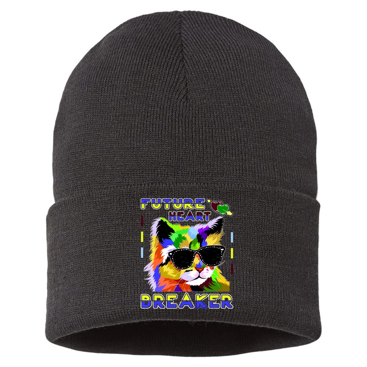 Funny Cat Future Heart Breaker Sustainable Knit Beanie