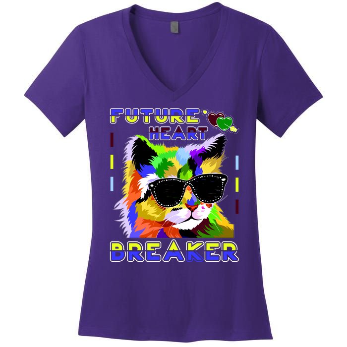 Funny Cat Future Heart Breaker Women's V-Neck T-Shirt