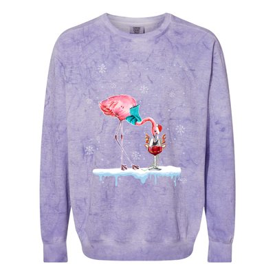 Funny Christmas Flamingo Hat Santa Wine Reindeer Ing Gift Colorblast Crewneck Sweatshirt