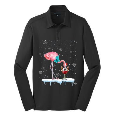 Funny Christmas Flamingo Hat Santa Wine Reindeer Ing Gift Silk Touch Performance Long Sleeve Polo