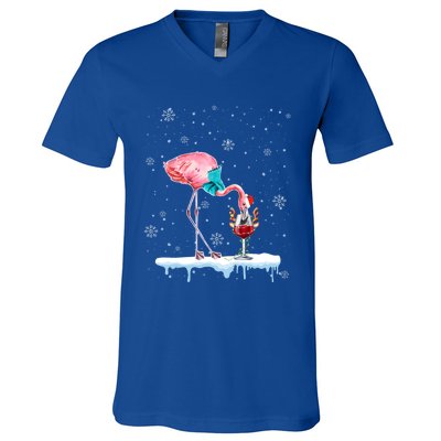 Funny Christmas Flamingo Hat Santa Wine Reindeer Ing Gift V-Neck T-Shirt