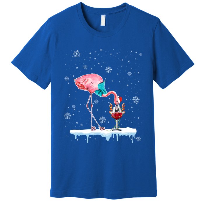 Funny Christmas Flamingo Hat Santa Wine Reindeer Ing Gift Premium T-Shirt