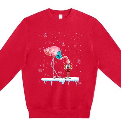 Funny Christmas Flamingo Hat Santa Wine Reindeer Ing Gift Premium Crewneck Sweatshirt