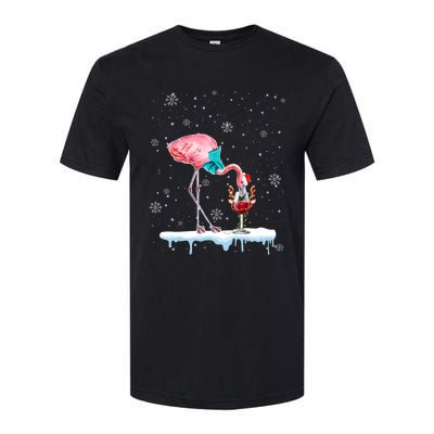 Funny Christmas Flamingo Hat Santa Wine Reindeer Ing Gift Softstyle CVC T-Shirt