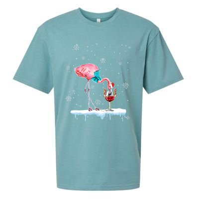 Funny Christmas Flamingo Hat Santa Wine Reindeer Ing Gift Sueded Cloud Jersey T-Shirt