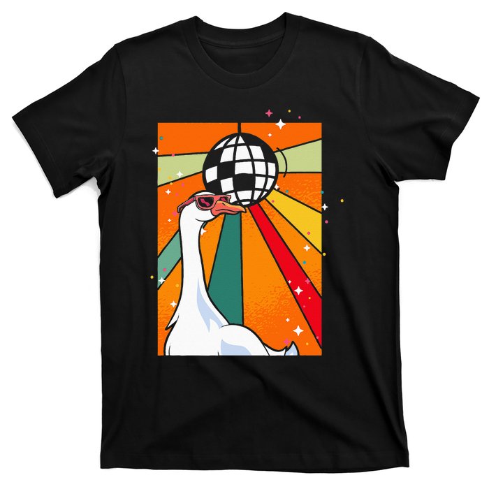 Funny Cool Farm Animal Disco Ball Sunglasses Retro Goose T-Shirt