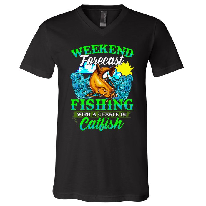 Fishing Catfish Fisherman Dads Birthday Fathers Day V-Neck T-Shirt