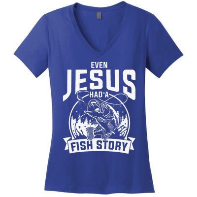 Funny Christian Fisherman Jesus Bible Prayer Gift Jesus Women's V-Neck T-Shirt