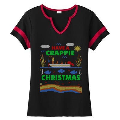 Funny Crappie Fishing Ugly Christmas Sweater Party Meaningful Gift Ladies Halftime Notch Neck Tee