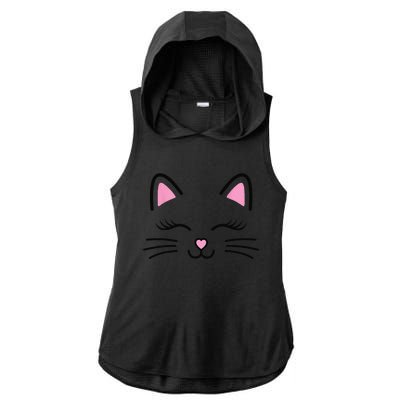 Funny Cat Face Whiskers Print Cosplay Kitty Love Halloween Ladies PosiCharge Tri-Blend Wicking Draft Hoodie Tank