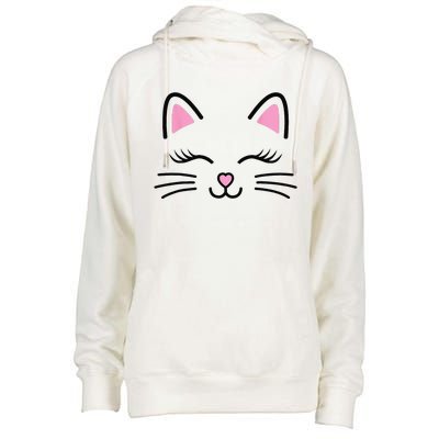 Funny Cat Face Whiskers Print Cosplay Kitty Love Halloween Womens Funnel Neck Pullover Hood