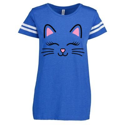 Funny Cat Face Whiskers Print Cosplay Kitty Love Halloween Enza Ladies Jersey Football T-Shirt