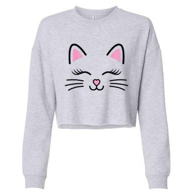 Funny Cat Face Whiskers Print Cosplay Kitty Love Halloween Cropped Pullover Crew