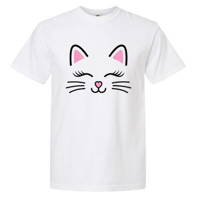 Funny Cat Face Whiskers Print Cosplay Kitty Love Halloween Garment-Dyed Heavyweight T-Shirt