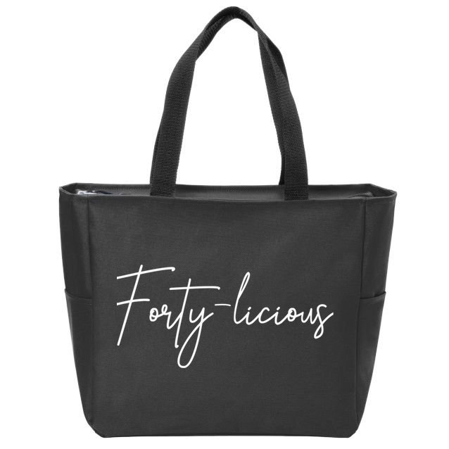 Forty-licious Cute Fortieth 40th Birthday Party Theme Zip Tote Bag