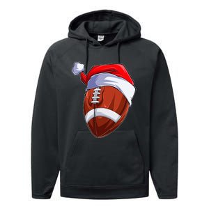 Funny Christmas Football Ball Santa Hat Sport Xmas Performance Fleece Hoodie