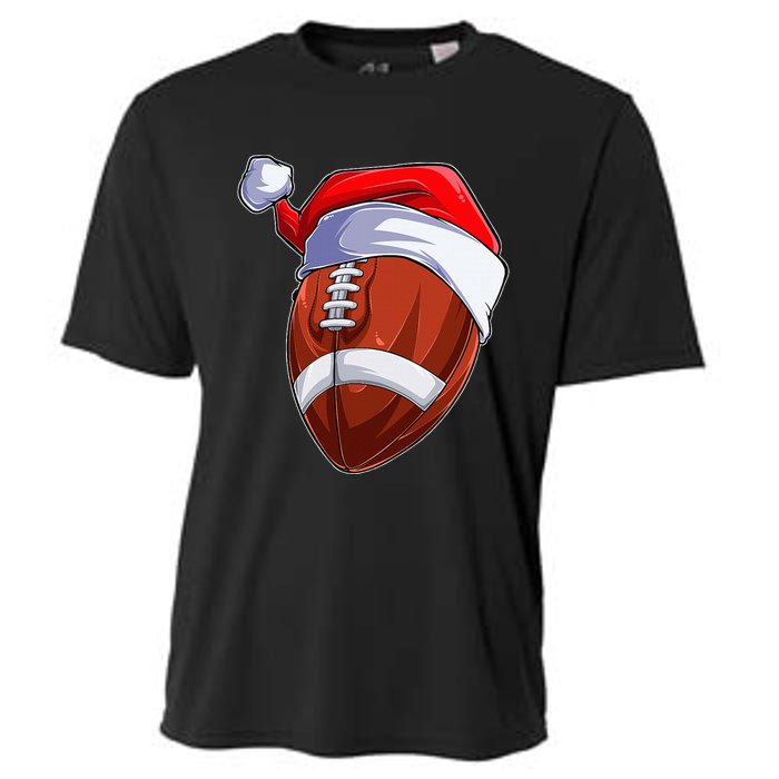 Funny Christmas Football Ball Santa Hat Sport Xmas Cooling Performance Crew T-Shirt