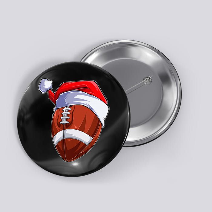 Funny Christmas Football Ball Santa Hat Sport Xmas Button