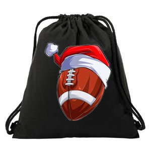 Funny Christmas Football Ball Santa Hat Sport Xmas Drawstring Bag