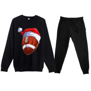 Funny Christmas Football Ball Santa Hat Sport Xmas Premium Crewneck Sweatsuit Set