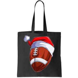 Funny Christmas Football Ball Santa Hat Sport Xmas Tote Bag