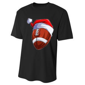 Funny Christmas Football Ball Santa Hat Sport Xmas Performance Sprint T-Shirt