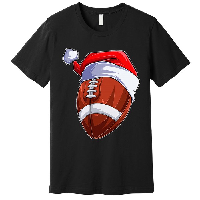 Funny Christmas Football Ball Santa Hat Sport Xmas Premium T-Shirt