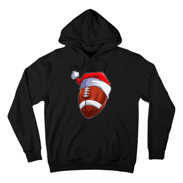 Funny Christmas Football Ball Santa Hat Sport Xmas Tall Hoodie