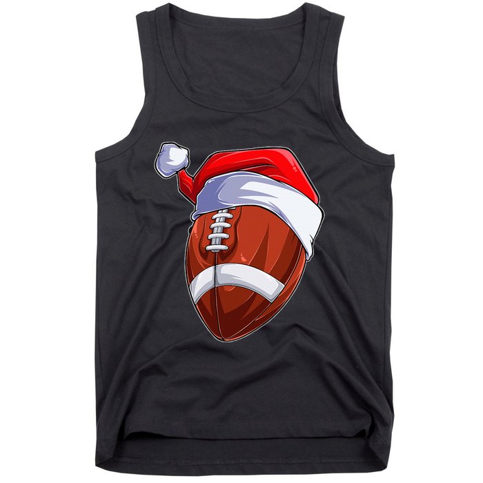 Funny Christmas Football Ball Santa Hat Sport Xmas Tank Top