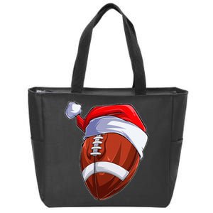 Funny Christmas Football Ball Santa Hat Sport Xmas Zip Tote Bag