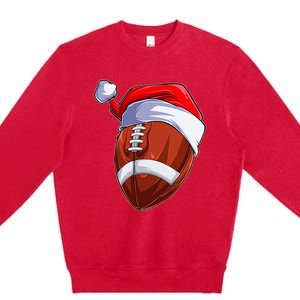 Funny Christmas Football Ball Santa Hat Sport Xmas Premium Crewneck Sweatshirt