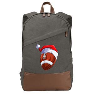 Funny Christmas Football Ball Santa Hat Sport Xmas Cotton Canvas Backpack