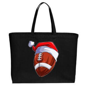 Funny Christmas Football Ball Santa Hat Sport Xmas Cotton Canvas Jumbo Tote