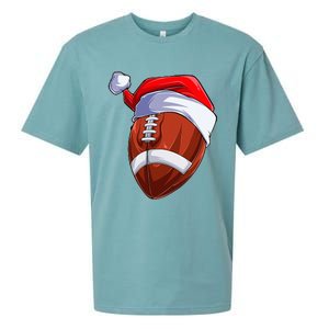 Funny Christmas Football Ball Santa Hat Sport Xmas Sueded Cloud Jersey T-Shirt