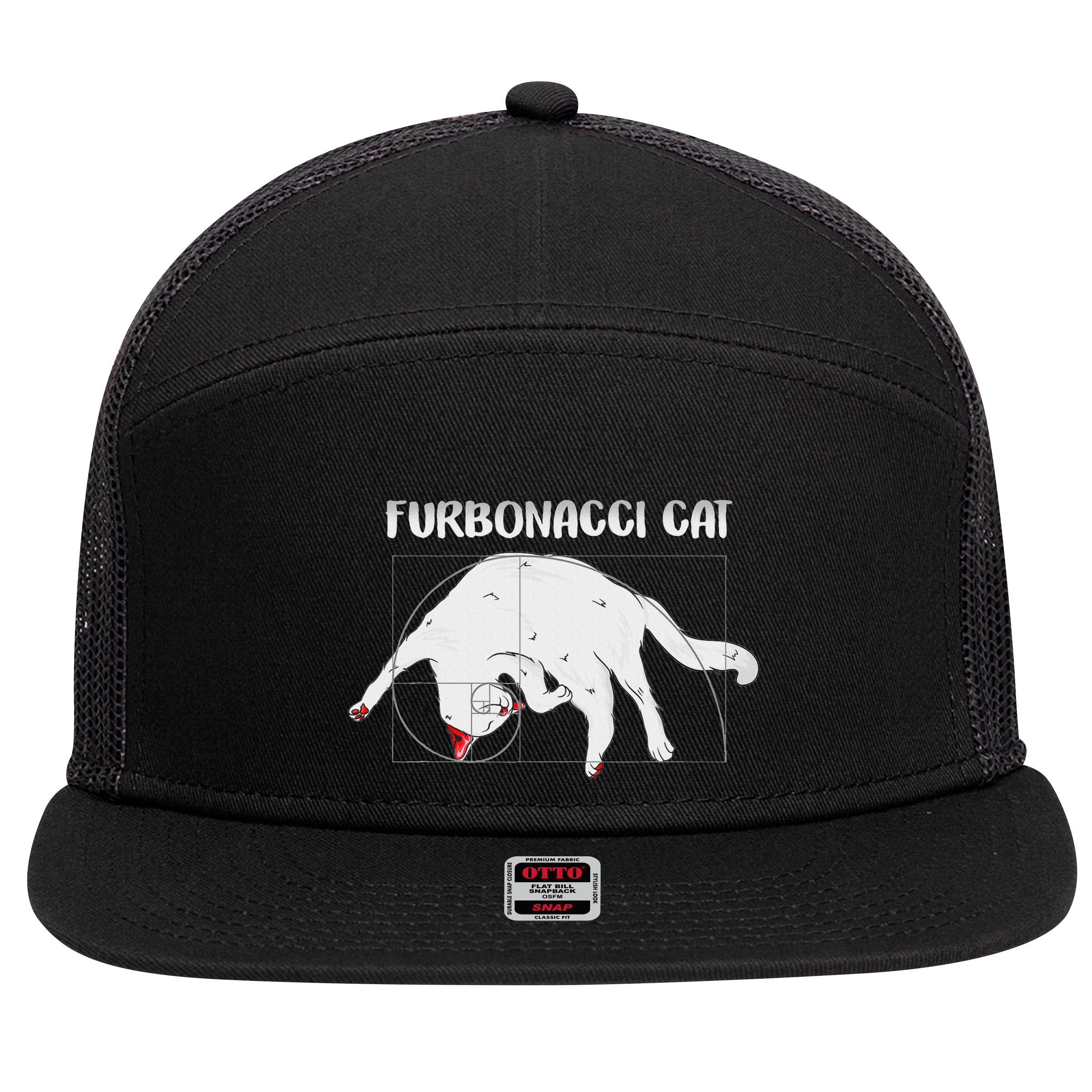 Furbonacci Cat Funny Cat Math Puns 7 Panel Mesh Trucker Snapback Hat