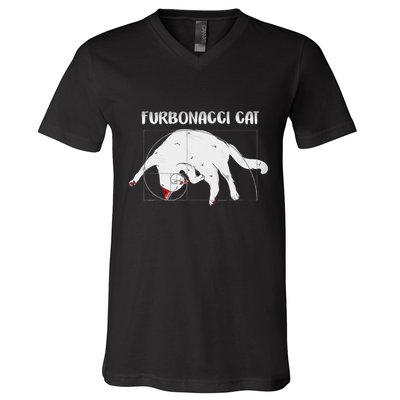 Furbonacci Cat Funny Cat Math Puns V-Neck T-Shirt