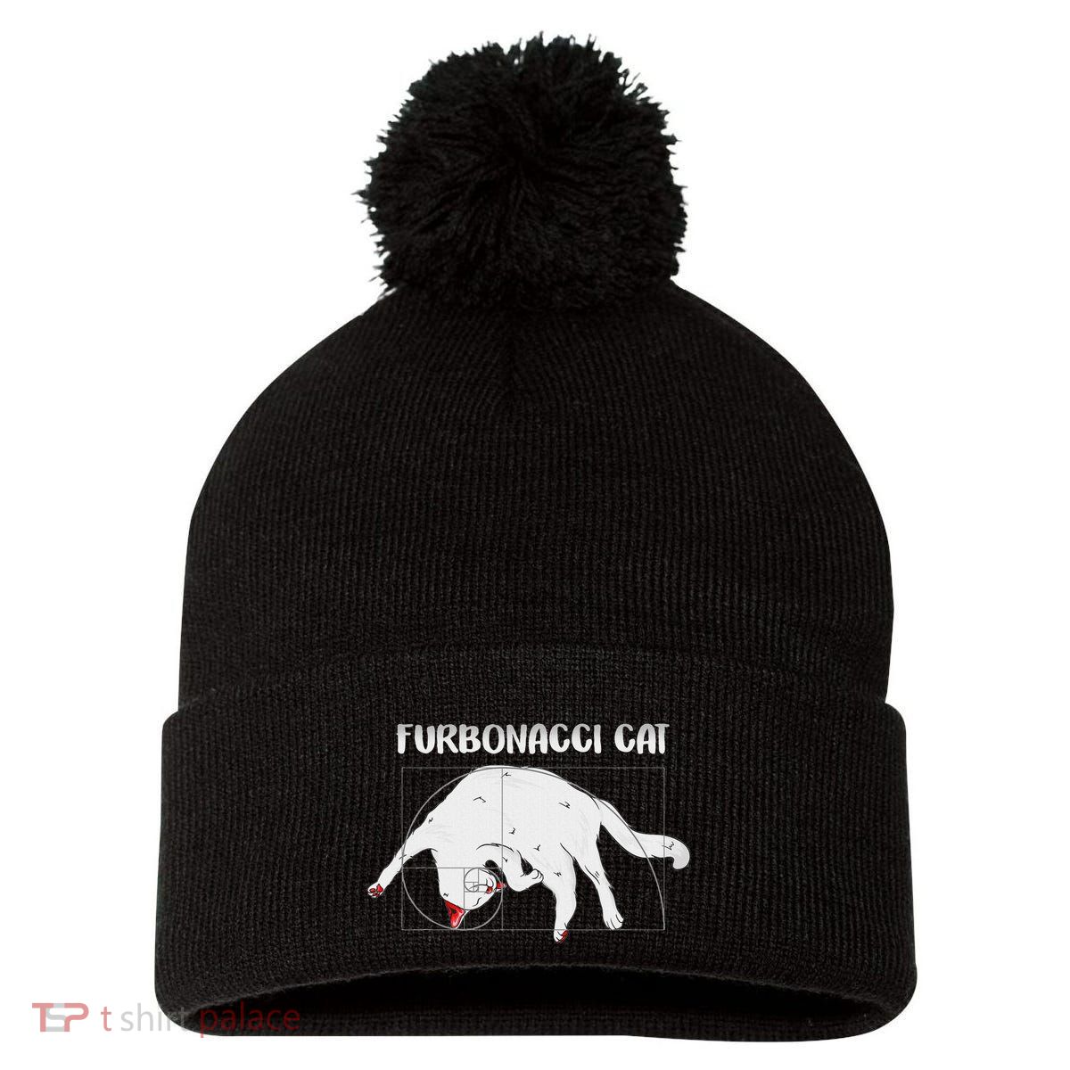 Furbonacci Cat Funny Cat Math Puns Pom Pom 12in Knit Beanie