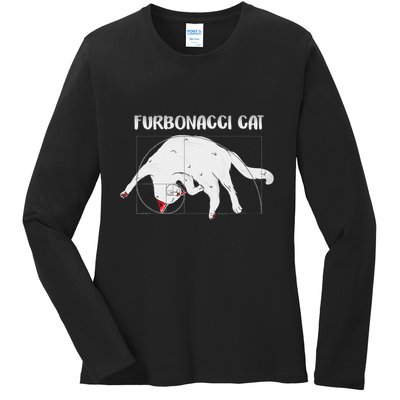 Furbonacci Cat Funny Cat Math Puns Ladies Long Sleeve Shirt