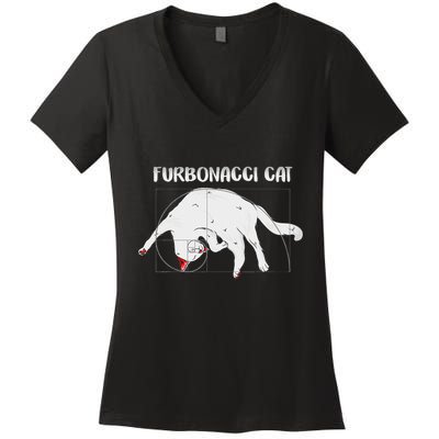 Furbonacci Cat Funny Cat Math Puns Women's V-Neck T-Shirt