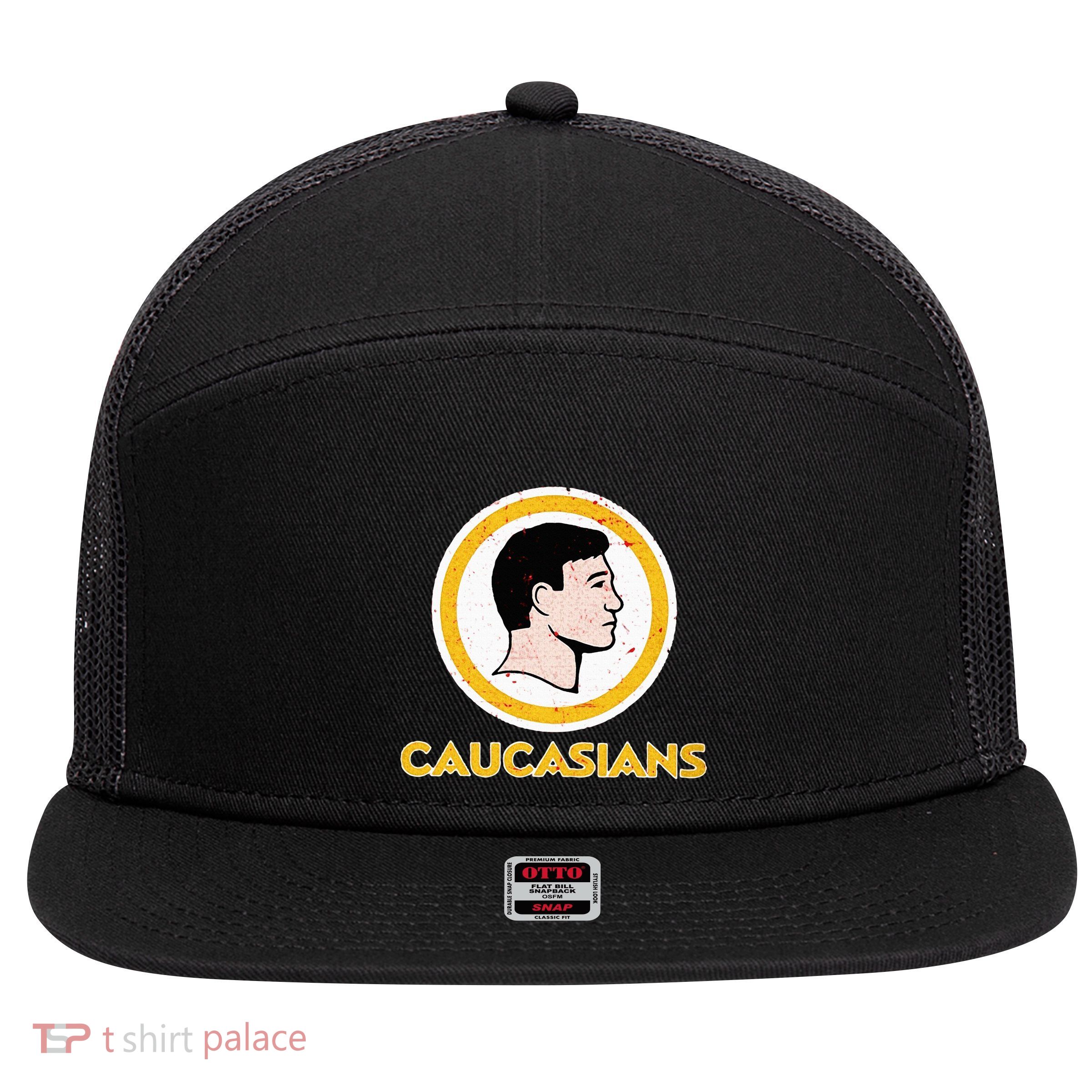 Funny Caucasian 7 Panel Mesh Trucker Snapback Hat