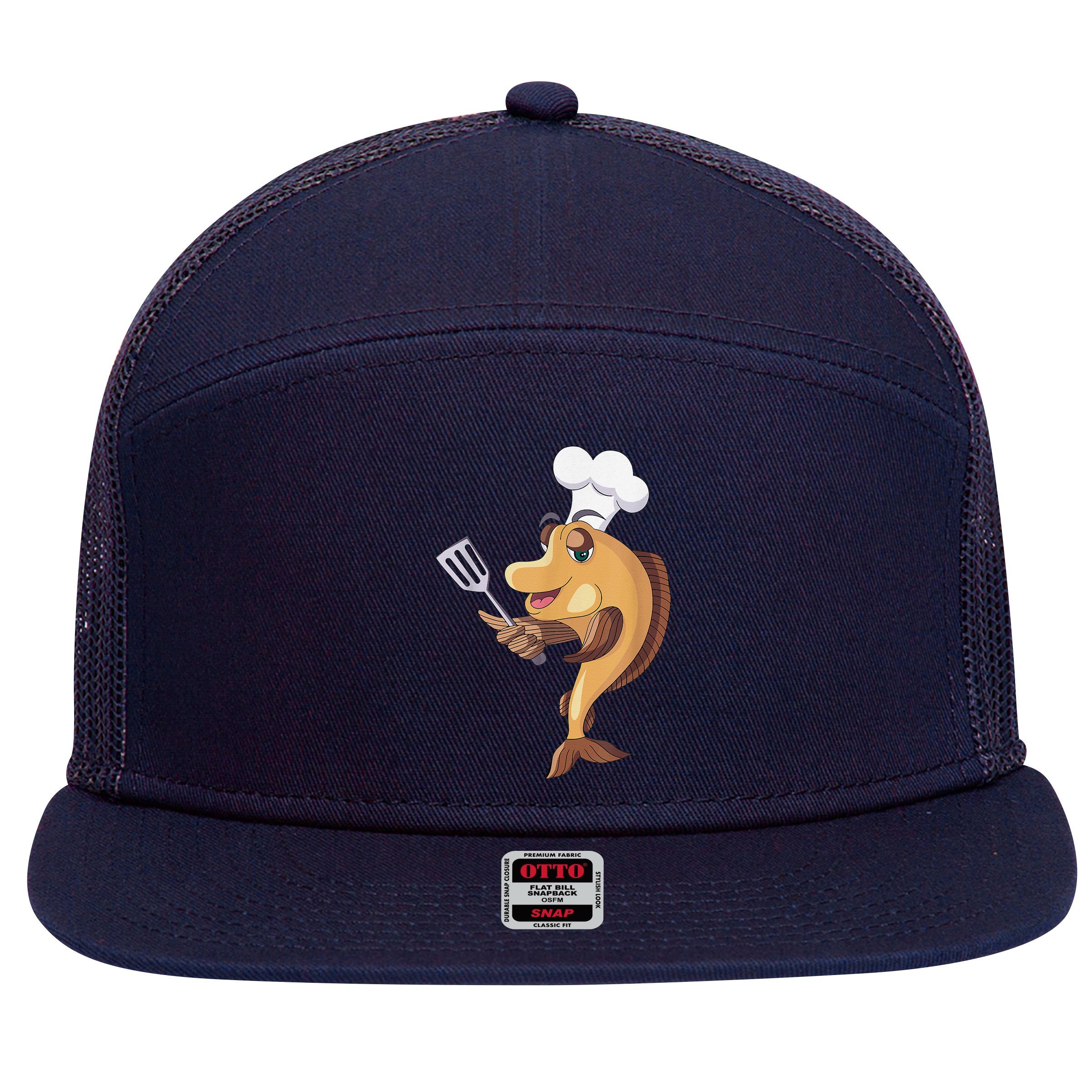 Fish Chef Fishing And Cooking 7 Panel Mesh Trucker Snapback Hat