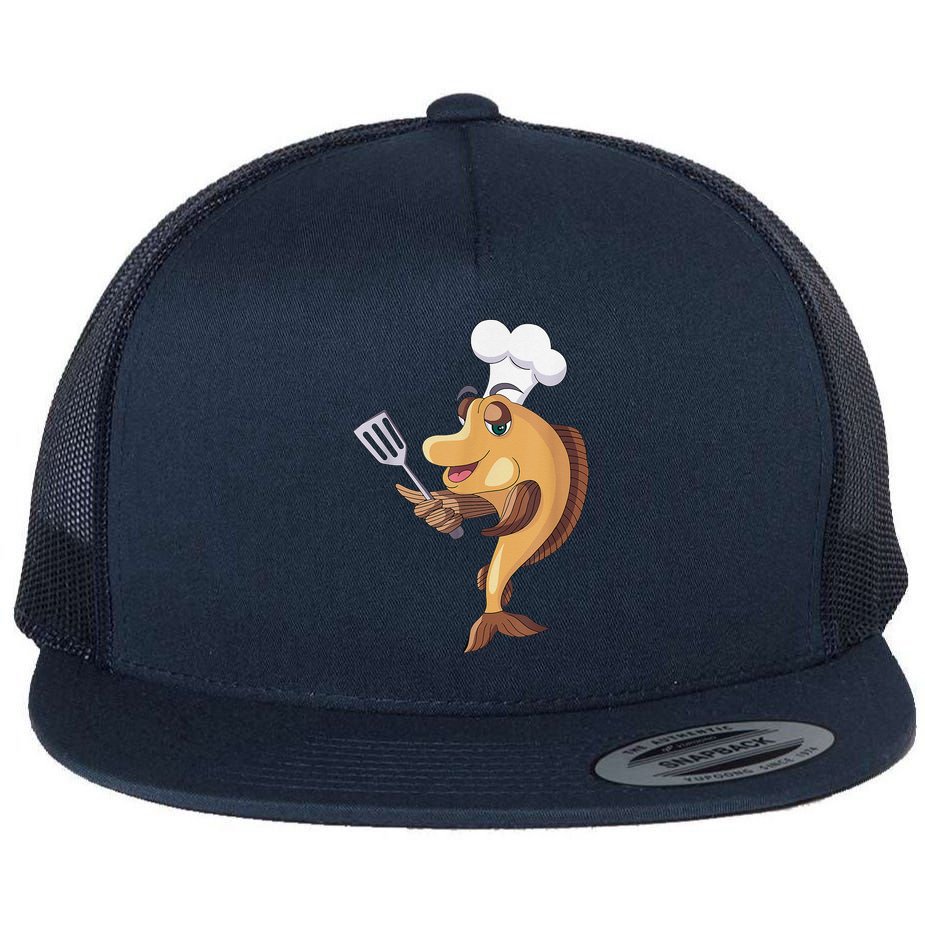 Fish Chef Fishing And Cooking Flat Bill Trucker Hat